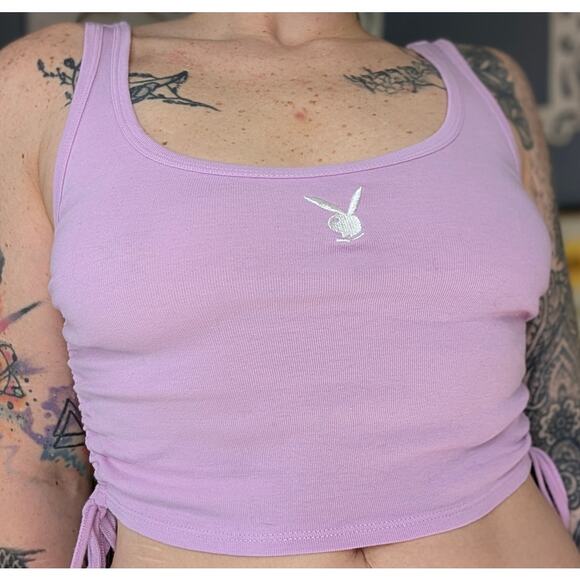 Pink Playboy Scrunch Side Crop Top - Picture 1 of 10